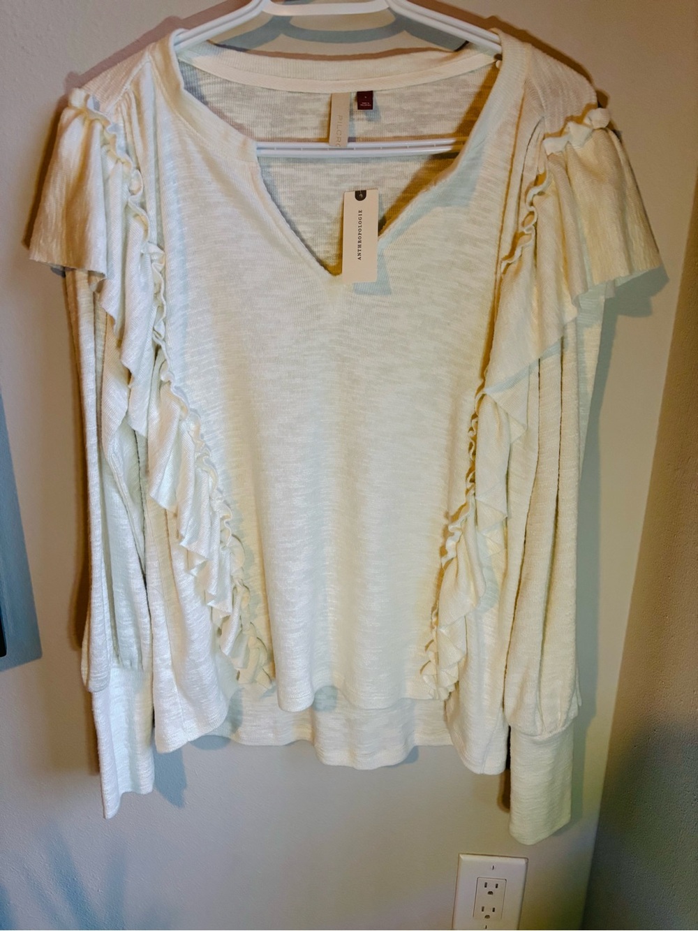 Anthropologie Pilcro Ivory Ruffle Long Sleeve Top Size S NWT